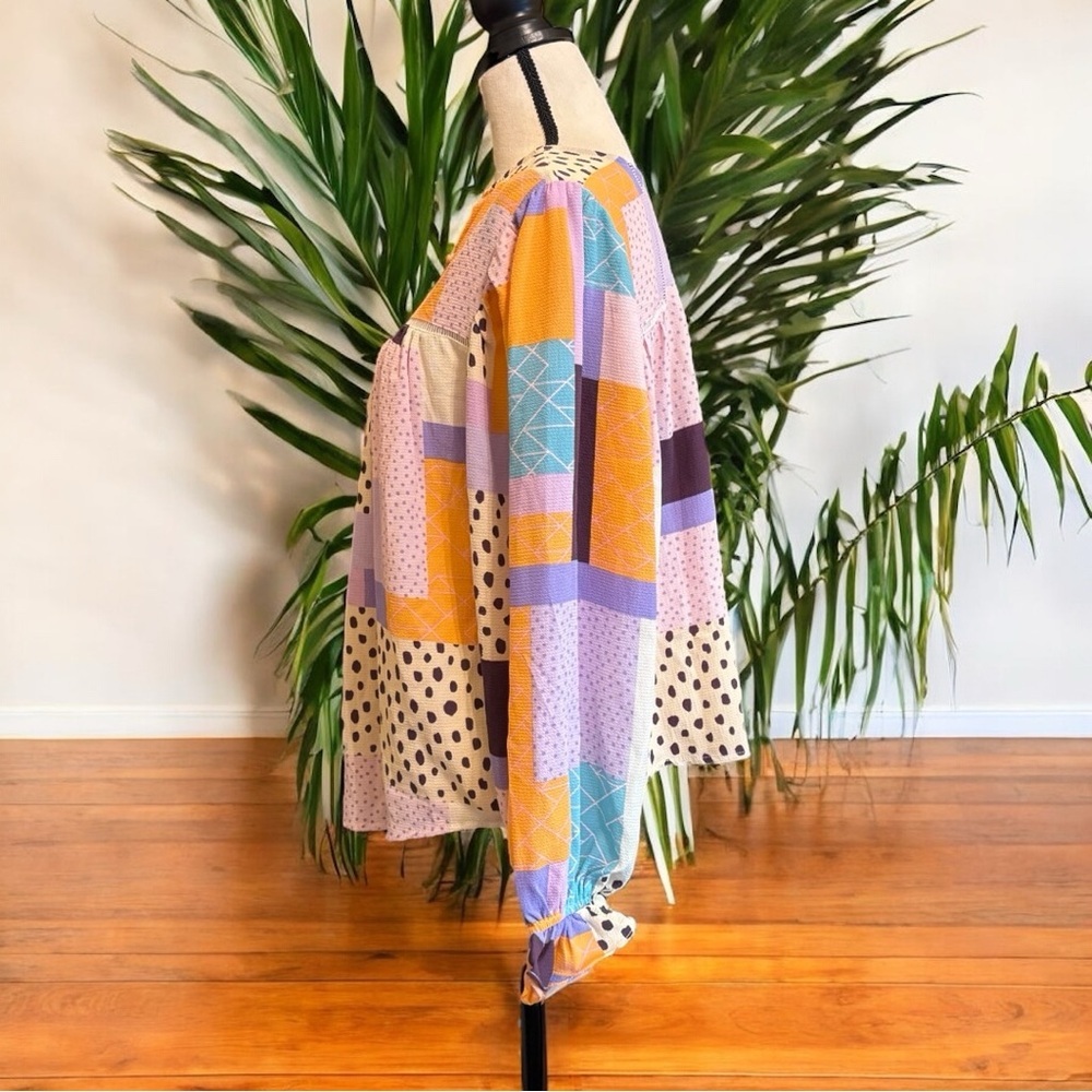 Fate Patchwork Long Sleeve Blouse - Size Small - image 2